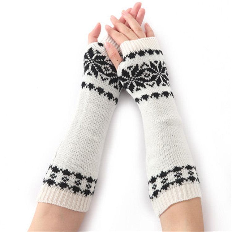 Unisex Cozy Knitted Fingerless Arm Warmers with Snowflake Design for Autumn and Winter