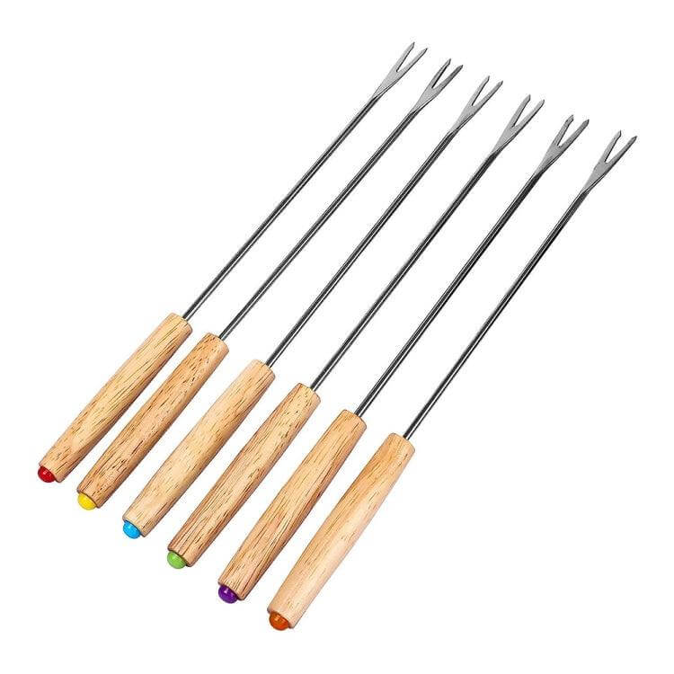 Stainless Steel Fondue Forks with Wooden Handles for Chocolate, Cheese, and Fruit - Assorted Colors