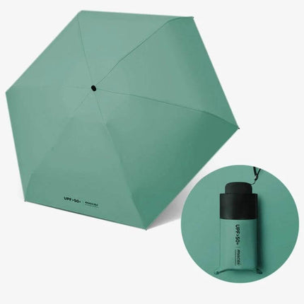 Compact Women's Folding Umbrella for Rain and Sun Protection - mint green compact umbrella with UPF50+ sun protection and matching folded case