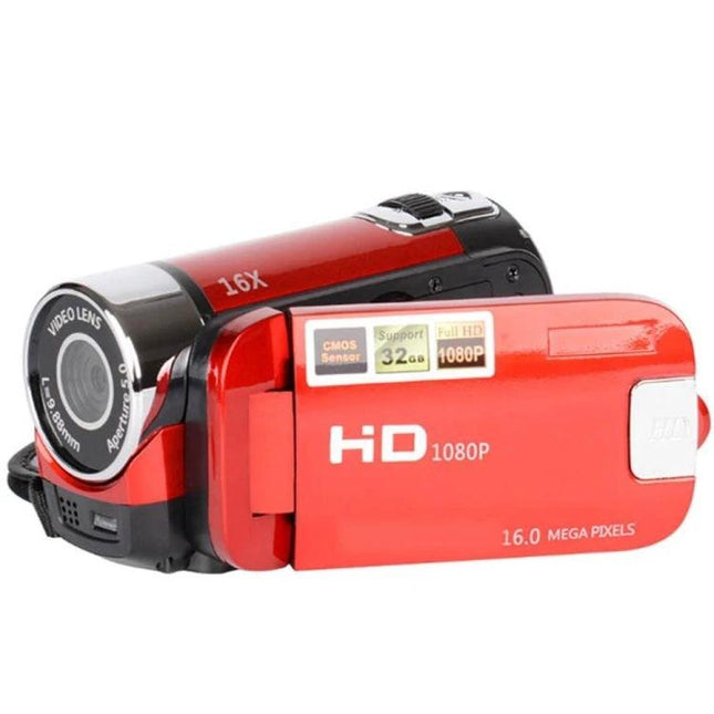 Digital Camera with US Plug for Travel and Home Use - red compact HD 1080p camcorder with CMOS sensor and 16MP for travel and family snapshots