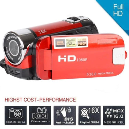 Digital Camera with US Plug for Travel and Home Use red compact camcorder with CMOS sensor and electronic image stabilization