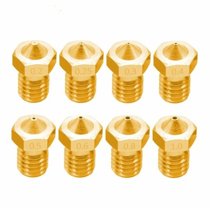 Bugatti 3D Printer Nozzles Compatible with E3D V5 and V6 Models brass replacement set of eight different sizes for precise extrusion