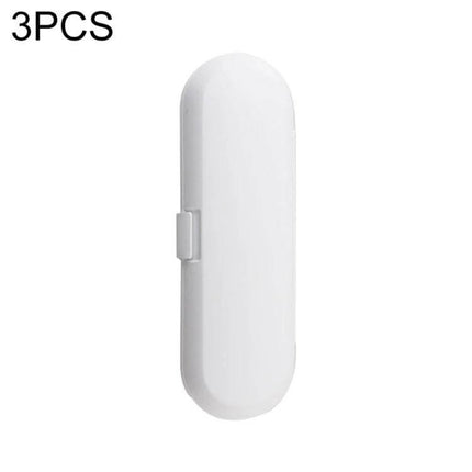 Universal Electric Toothbrush Travel Storage Box 3 Piece White - compact 3-piece plastic travel case protects electric toothbrush handle and brush heads