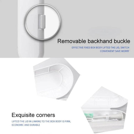 Universal Electric Toothbrush Travel Storage Box 3 Piece White showing removable backhand buckle and exquisite corners for secure travel storage