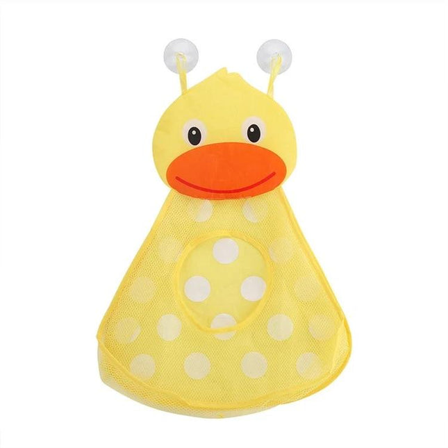 Baby Bath Toy Storage Mesh Bag With Strong Suction Cups - yellow duck mesh organizer for bath toys, breathable quick-dry design, attaches to tile or glass
