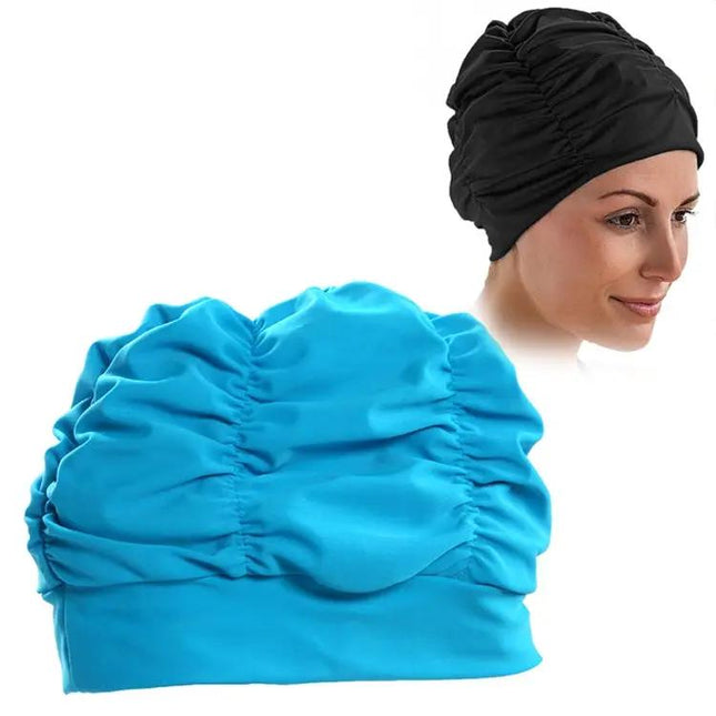 Women Pleated Nylon Spandex Swimming Cap One Size Multicolor | Syndmart