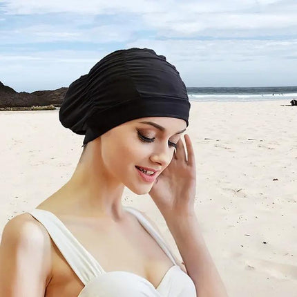 Women Pleated Nylon Spandex Swimming Cap One Size Multicolor | Syndmart