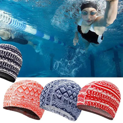 Unisex Cloth Swim Cap One Size Stretch Fabric Red Blue