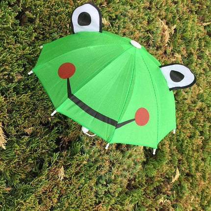 Fun Cartoon Umbrella for Toddlers with Long Handle - green frog-face playful prop with long handle, decorative toddler umbrella for imaginative play (not rainproof)