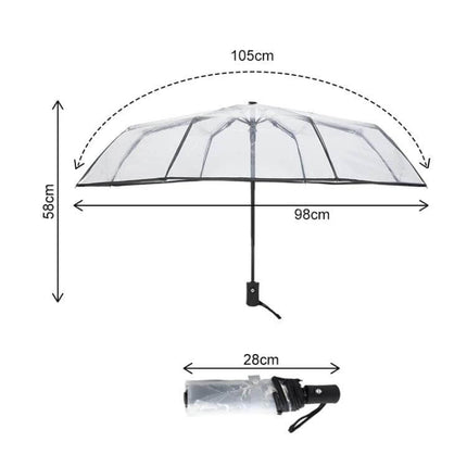 Compact Transparent Automatic Three-Folding Umbrella for Everyday Use with 105cm canopy, 58cm height and 28cm folded length