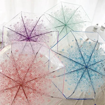 Cherry Blossom Transparent Folding Umbrella for Everyday Protection