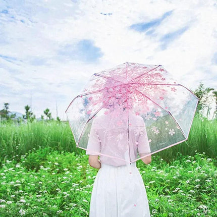 Cherry Blossom Transparent Folding Umbrella for Everyday Protection