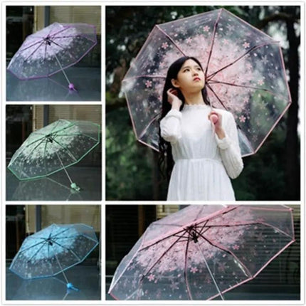 Cherry Blossom Transparent Folding Umbrella for Everyday Protection