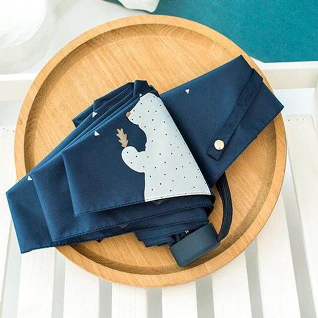 Compact Anti-UV Folding Umbrella for Everyday Outdoor Use - navy compact triple-fold umbrella with cactus print, anti-UV coating, portable for commutes
