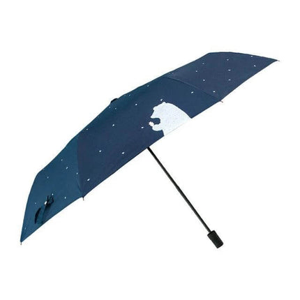 Compact Anti-UV Folding Umbrella for Everyday Outdoor Use - navy triple-fold umbrella with white moon and star print, portable sun and rain protection