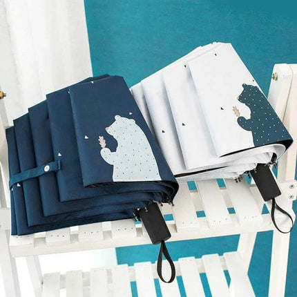 Compact Anti-UV Folding Umbrella for Everyday Outdoor Use - navy and white bear-print compact umbrella folded for travel