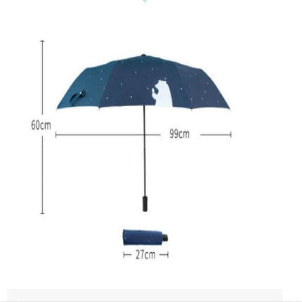 Compact Anti-UV Folding Umbrella for Everyday Outdoor Use - navy triple-fold umbrella, 99cm canopy, 60cm height, 27cm folded for travel