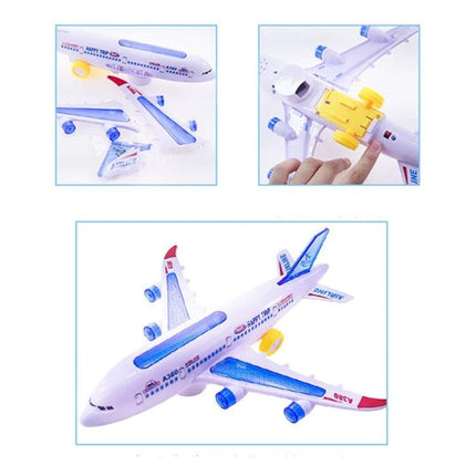Playful Toy Airplane for Kids' Enjoyment at Home - white and blue rolling toy plane with auto-reverse feature for indoor carpet play