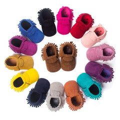 Soft Soled Suede Moccasins for Newborns - Fringe First Walker Shoes