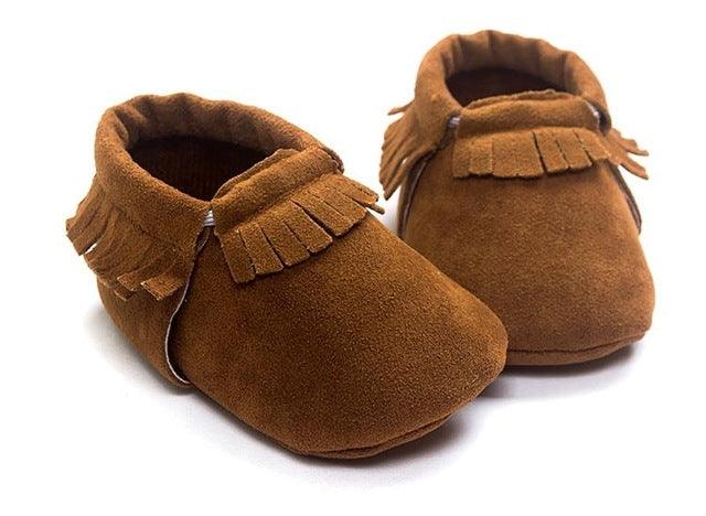 Soft Soled Suede Moccasins for Newborns - Fringe First Walker Shoes