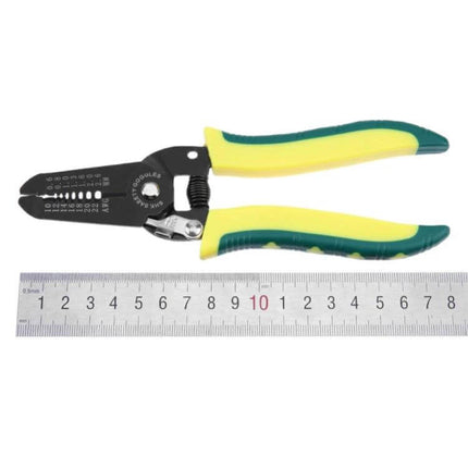 Cable Stripper Tool Portable For Everyday Wiring Tasks compact 8x3x2cm wire stripper with ergonomic yellow green handles and measurement ruler