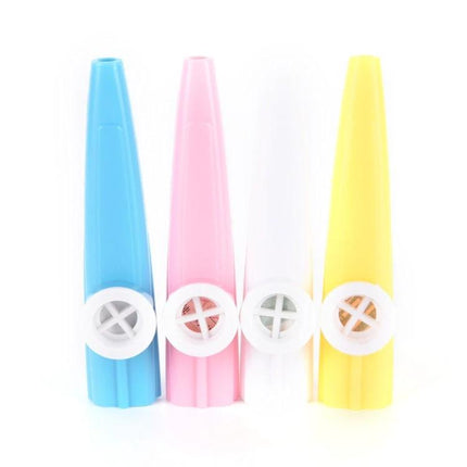 Colorful Plastic Kazoo for Children's Daily Music Fun - set of blue pink white yellow kazoos for kids' play and school activities