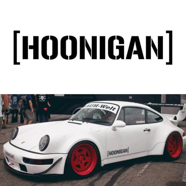 HOONIGAN Fashion Racing Car Sticker for Vehicle Decoration, 19x7cm applied on white Porsche with red wheels for car personalization