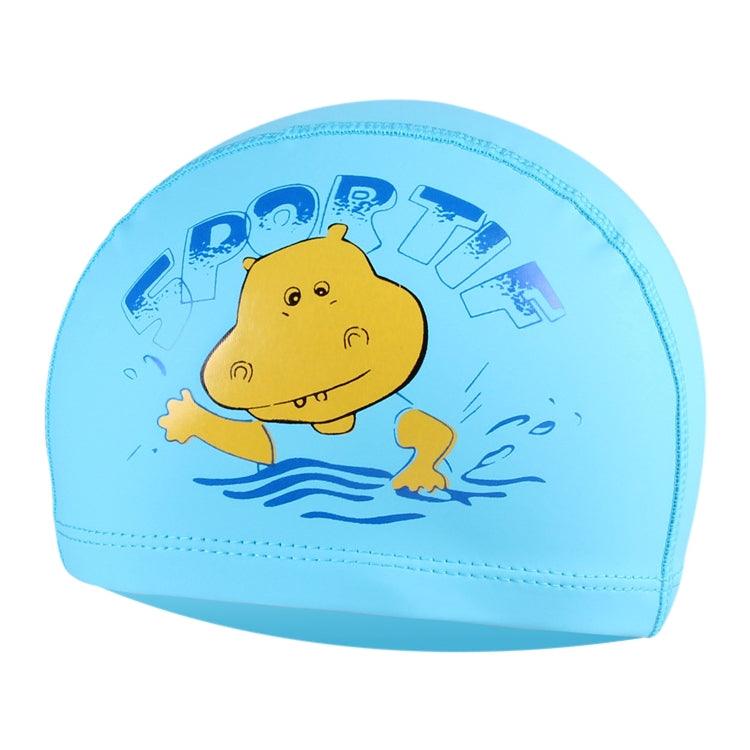 Kids Waterproof Cartoon Hippo Swimming Cap with PU Coating