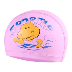 Kids Waterproof Cartoon Hippo Swimming Cap with PU Coating