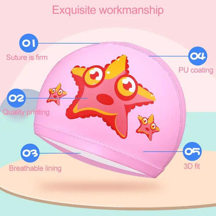 Kids Waterproof PU Coated Swimming Cap Frog Pattern | Syndmart