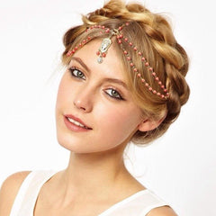 Bohemian Beaded Hair Chain Headband for Women - Indian Style Head Jewelry