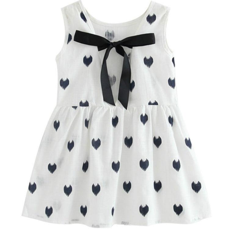 Girls Summer Lace-Up Dress with Heart Print in Cotton Linen