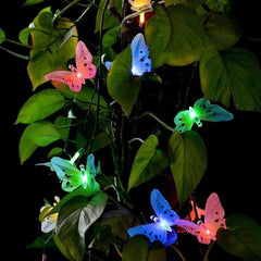 Guirnalda de luces de fibra óptica con forma de mariposa alimentada por energía solar, resistente al agua, para Navidad, jardín y fiestas al aire libre