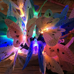 Guirnalda de luces de fibra óptica con forma de mariposa alimentada por energía solar, resistente al agua, para Navidad, jardín y fiestas al aire libre