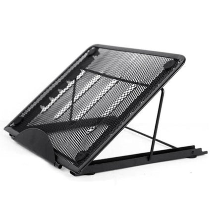 Portable Adjustable Ventilated Laptop Stand for Desktops - black metal mesh folding desktop stand with adjustable angle for cooling and improved posture