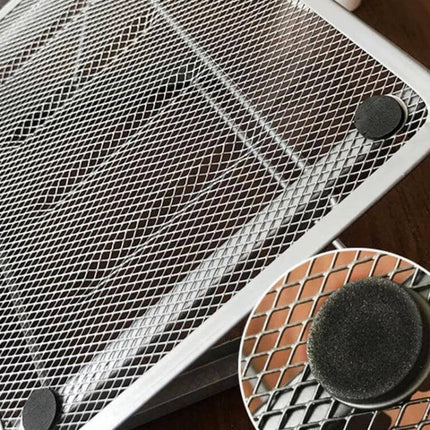 Portable Adjustable Ventilated Laptop Stand for Desktops - metal mesh cooling surface with anti-slip foam pads, adjustable angle portable stand