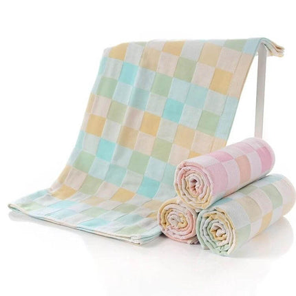 Double Gauze Cotton Bath Towel For Everyday Use 70x140 cm pastel plaid 100% cotton lightweight breathable towel