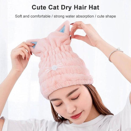 Cat Ear Shower Cap for Everyday Hair Drying at Home - pink coral fleece cat ear shower cap for quick hair drying and protection