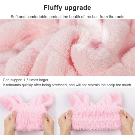 Cat Ear Shower Cap for Everyday Hair Drying at Home - pink coral fleece fluffy cap with cat ears for protecting hair while showering or quick drying