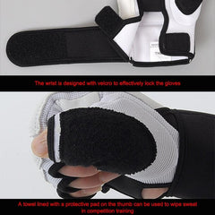 Gants de boxe demi-doigts pour adultes, en cuir PU, pour entraînement, fitness, sparring, taekwondo