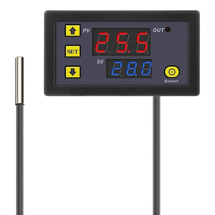 Digital Thermostat with Display for Temperature Control Systems — compact controller with red and blue LED display and probe for precise temperature management