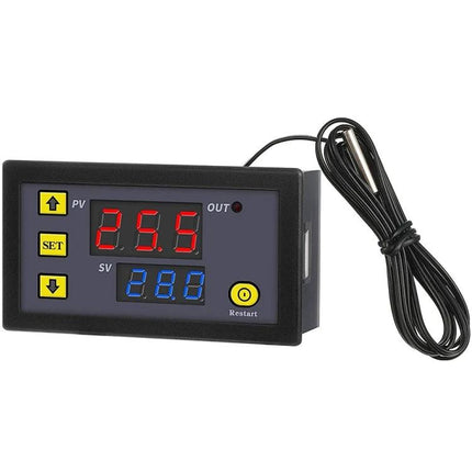 Digital Thermostat with Display for Temperature Control Systems, red and blue LED display with sensor probe for precise home or fridge temperature control