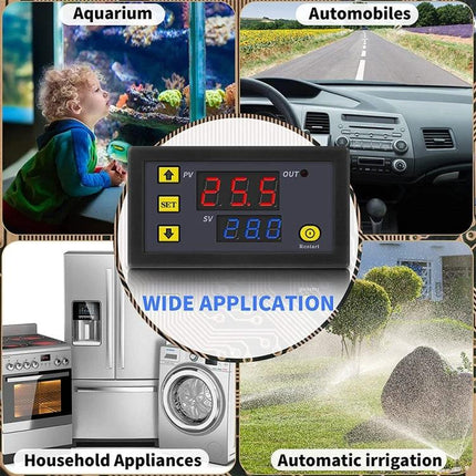 Digital Thermostat with Display for Temperature Control Systems - red/blue display for home, refrigeration, automobiles, irrigation (compact controller)