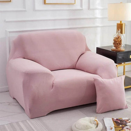 Sofa Cover Set With Pillowcase For Single And Two Seater in blush pink fitted on a modern single/two-seater sofa with matching pillow