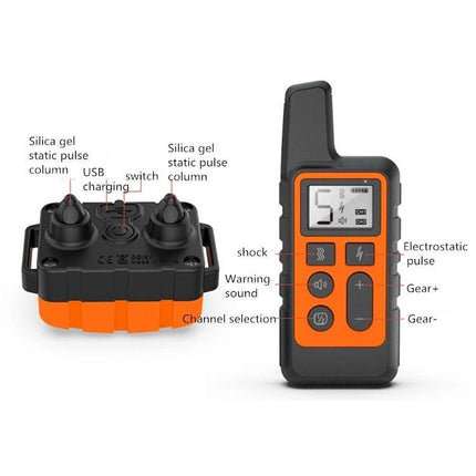 Dog Training Collar for Everyday Walks and Home Obedience - remote with buttons for sound, vibration, electrostatic pulse and receiver (black orange)