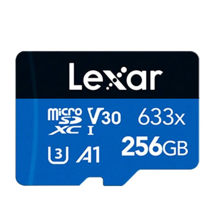 Lexar 633x 256GB TF Card for Mobile and Camera Storage - blue microSDXC card showing V30 U3 A1 speed class