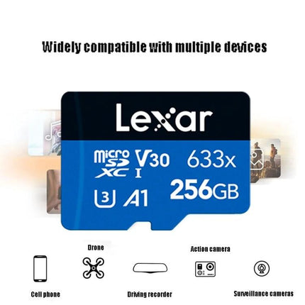 Lexar 633x 256GB TF Card for Mobile and Camera Storage - compact microSD for 4K action cameras, phones, drones, and surveillance