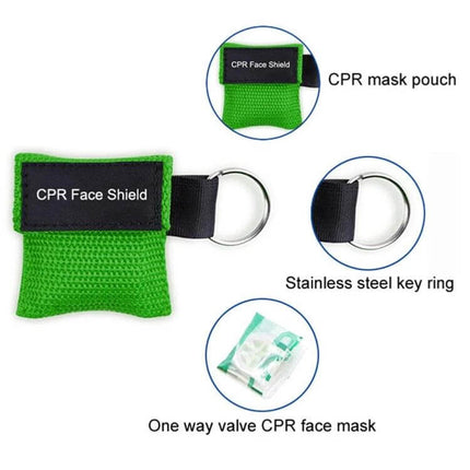 Compact CPR Face Shield Mask with Key Ring for Emergencies compact pouch, stainless steel key ring and one-way valve CPR face mask