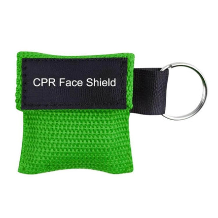 Compact CPR Face Shield Mask with Key Ring for Emergencies - green compact CPR face shield pouch on key ring