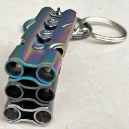 Outdoor Survival Whistle With Key Ring Stainless Steel compact rainbow-finish 440 stainless whistle on key ring for hiking and emergency signaling